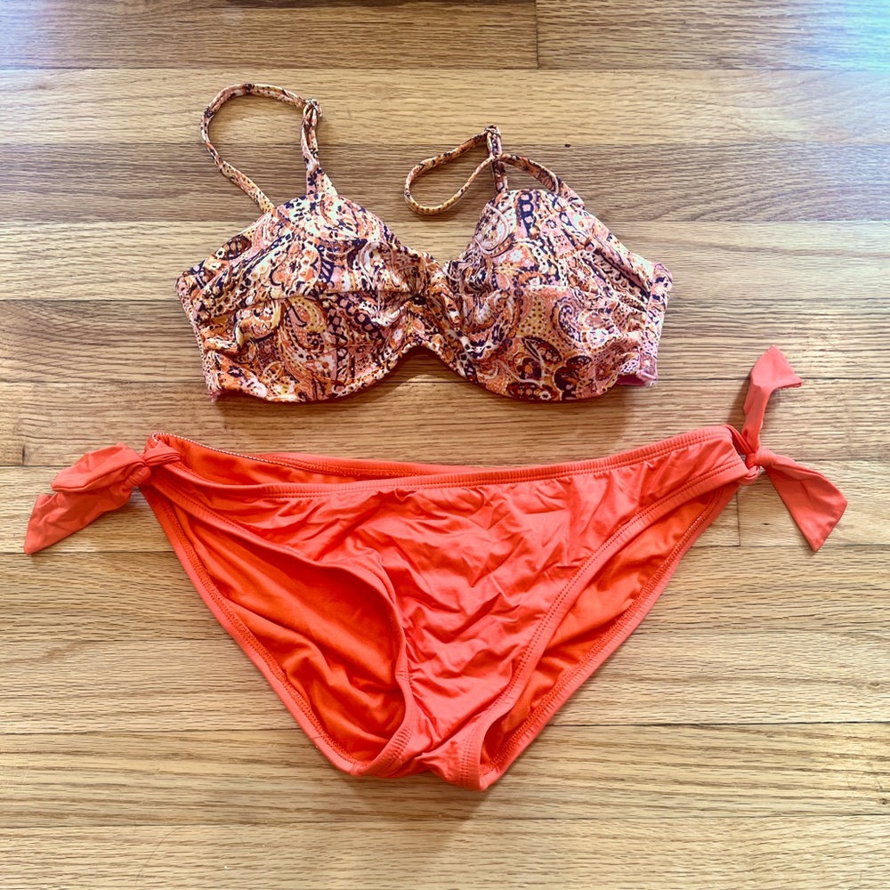 Colorful orange and pink bikini, top size 34B & bottoms size medium